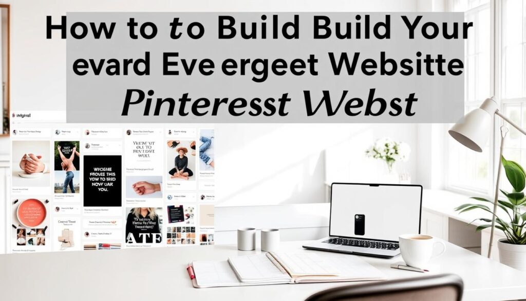 A beautifully curated Pinterest board with a clean, minimalist aesthetic. In the foreground, a collection of neatly arranged pins featuring inspirational quotes, DIY tutorials, and product images. The middle ground showcases a sleek, modern desktop with a laptop, a stylish planner, and a cup of coffee. The background is a serene, white-washed workspace with natural light flooding in through large windows. The overall mood is one of focused productivity and intentional content curation, reflecting the strategic approach to building an evergreen website through Pinterest.