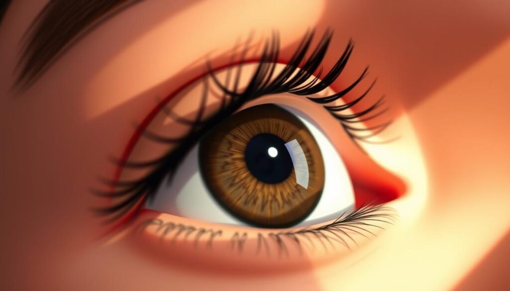 A close-up view of a human eye, the iris and pupil in sharp focus, surrounded by a soft, blurred background. The eye is wide open, with a look of intense concentration and alertness, conveying a sense of deep focus and unwavering attention. The lighting is natural and diffused, creating a warm, intimate atmosphere that draws the viewer's gaze inward. The image is captured with a shallow depth of field, emphasizing the eye as the central point of interest and suggesting the psychological nature of attention. The overall mood is one of captivation and engagement, reflecting the power of bite-sized content to capture and hold the viewer's focus.