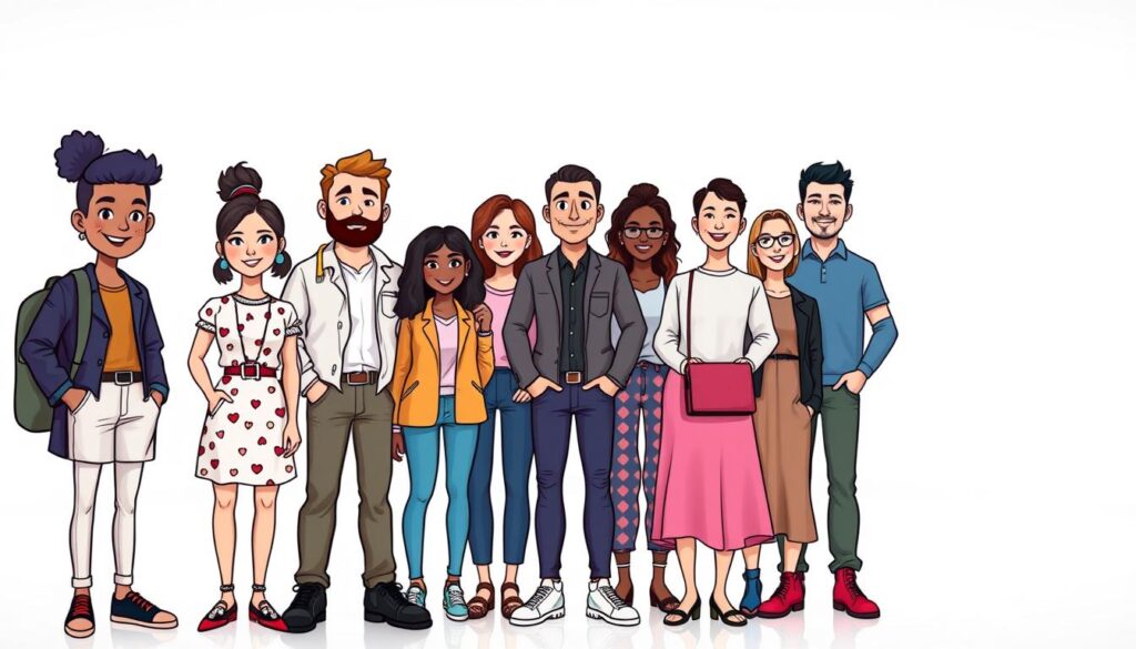 A group of diverse influencers, each with their own unique aesthetic and branding, standing together against a sleek, minimalist backdrop. In the foreground, a nano-influencer with a quirky, hand-drawn style, a mid-tier influencer with a polished, high-fashion look, and a mega-influencer with a bold, vibrant persona. In the middle ground, a mix of lifestyle, travel, and beauty influencers, each showcasing their signature photographic style and color palette. The background is a clean, white studio space, with soft, even lighting that accentuates the influencers' features and their carefully curated outfits. The overall mood is one of collaboration, creativity, and a savvy approach to budgeting and marketing strategies.