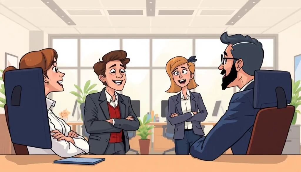 A lively office setting with two professionals engaged in a dynamic conversation. The foreground features two people facing each other, leaning in with animated expressions, conveying a sense of active listening and exchange of ideas. The middle ground showcases an open-plan workspace with minimal decor, allowing the central interaction to take center stage. In the background, a large window floods the scene with natural light, creating a bright, airy atmosphere that promotes openness and collaboration. The overall mood is one of constructive dialogue, mutual understanding, and a shared purpose driving the participants' engagement. A lively office setting with two professionals engaged in a dynamic conversation. The foreground features two people facing each other, leaning in with animated expressions, conveying a sense of active listening and exchange of ideas. The middle ground showcases an open-plan workspace with minimal decor, allowing the central interaction to take center stage. In the background, a large window floods the scene with natural light, creating a bright, airy atmosphere that promotes openness and collaboration. The overall mood is one of constructive dialogue, mutual understanding, and a shared purpose driving the participants' engagement.