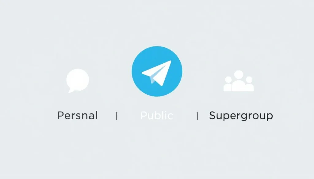 A minimalist, vector-style illustration depicting three Telegram channel types - Personal, Public, and Supergroup. The channels are represented by simple geometric shapes in a clean, modern design. The foreground features the three channel types arranged in a grid, with each channel type denoted by a distinct color and shape. The middle ground shows a faint Telegram logo in the background, providing context. The overall mood is one of clarity, simplicity, and visual hierarchy, allowing the key information about Telegram channel types to be easily conveyed. A minimalist, vector-style illustration depicting three Telegram channel types - Personal, Public, and Supergroup. The channels are represented by simple geometric shapes in a clean, modern design. The foreground features the three channel types arranged in a grid, with each channel type denoted by a distinct color and shape. The middle ground shows a faint Telegram logo in the background, providing context. The overall mood is one of clarity, simplicity, and visual hierarchy, allowing the key information about Telegram channel types to be easily conveyed.