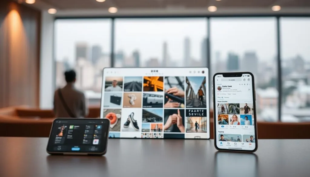 A modern digital platform with a clean, minimalist interface. In the foreground, a series of app icons and user profiles, showcasing the diverse content and social features of Xiaohongshu. The middle ground features a grid of visually striking product images and lifestyle shots, highlighting the platform's emphasis on visual storytelling. In the background, a blurred cityscape or nature scene, suggesting the platform's role in connecting users to the world around them. Soft, diffused lighting creates a warm, inviting atmosphere, while a subtle sense of depth and perspective adds depth and dimensionality to the scene. A modern digital platform with a clean, minimalist interface. In the foreground, a series of app icons and user profiles, showcasing the diverse content and social features of Xiaohongshu. The middle ground features a grid of visually striking product images and lifestyle shots, highlighting the platform's emphasis on visual storytelling. In the background, a blurred cityscape or nature scene, suggesting the platform's role in connecting users to the world around them. Soft, diffused lighting creates a warm, inviting atmosphere, while a subtle sense of depth and perspective adds depth and dimensionality to the scene.