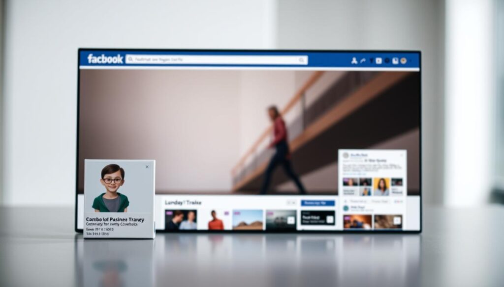 A professional, minimalist Facebook page visual identity. In the foreground, a clean, modern Facebook profile picture and cover photo, designed with high-quality imagery, typography, and color palette that reflects the brand. In the middle ground, a neatly organized Facebook page feed, showcasing a grid of visually cohesive, eye-catching post thumbnails. In the background, a subtle, blurred Facebook interface, conveying a sense of seamless integration. Soft, indirect lighting creates a polished, sophisticated atmosphere. Captured with a high-resolution camera lens, the overall composition exudes a sense of professionalism and brand authority.