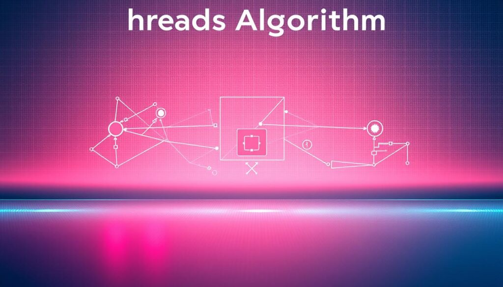 A sleek, modern-looking infographic depicting the "Threads Algorithm" with a clean, minimalist aesthetic. The foreground features a stylized visual representation of the algorithm's core components, such as interconnected nodes, data flows, and decision points, rendered in a vibrant, neon-like palette. The middle ground showcases the algorithm's inner workings through a series of simplified, geometric shapes and lines that convey the concept of iterative processing and optimization. The background is a subtly textured, gradient-based environment that provides a sense of depth and technological sophistication, complementing the overall futuristic and data-driven theme. The image is illuminated by a soft, diffused lighting that enhances the sense of depth and emphasizes the key elements of the algorithm.