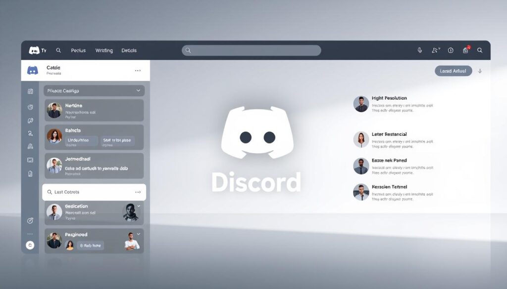 A sleek, professional Discord server template with a minimalist design. The foreground features a clean, monochrome interface with intuitive channel organization and customizable roles. The middle ground showcases a large, high-resolution server icon, rendered with crisp clarity and a subtle 3D depth. The background is a muted, soft-focus gradient that provides a modern, elegant backdrop. The overall atmosphere is one of sophisticated simplicity, conveying a sense of organization and user-friendliness. Lighting is soft and diffused, with a slightly cooler color temperature. The camera angle is slightly elevated, giving a bird's-eye view of the template layout.