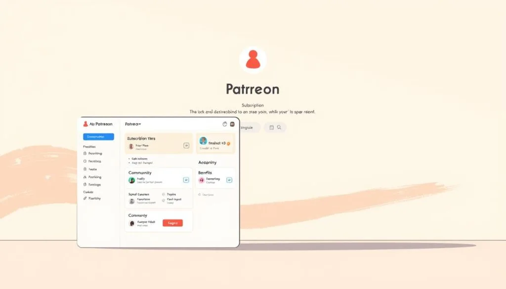 A sophisticated Patreon subscription interface set against a clean, minimalist backdrop. In the foreground, a sleek and intuitive dashboard showcases subscription tiers, benefits, and community engagement tools. The mid-ground features elegant typography and iconography, guiding users through the seamless sign-up and payment process. The background subtly hints at the creative potential of the platform, with abstract brushstrokes and a soft, warm lighting that evokes a sense of artistic inspiration. The overall composition is modern, inviting, and reflective of Patreon's position as a premier destination for creators to build sustainable, direct-to-fan relationships. A sophisticated Patreon subscription interface set against a clean, minimalist backdrop. In the foreground, a sleek and intuitive dashboard showcases subscription tiers, benefits, and community engagement tools. The mid-ground features elegant typography and iconography, guiding users through the seamless sign-up and payment process. The background subtly hints at the creative potential of the platform, with abstract brushstrokes and a soft, warm lighting that evokes a sense of artistic inspiration. The overall composition is modern, inviting, and reflective of Patreon's position as a premier destination for creators to build sustainable, direct-to-fan relationships.