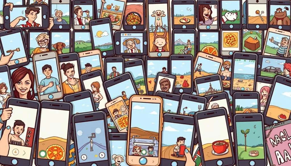A spontaneous, casual social media feed featuring a series of candid, unfiltered "photo dumps" - a collection of unposed, imperfect snapshots showcasing the unadorned moments of everyday life. The foreground displays a collage of smartphone screens capturing a diverse array of subjects, from selfies and food to landscapes and pets, presented in a natural, unedited manner. The middle ground reveals the vibrant, unstructured nature of this genuine, authentic visual storytelling, with overlapping images and content spilling across the frame. The background suggests a sense of movement and connectivity, hinting at the broader social media ecosystem that enables the sharing of these raw, intimate glimpses into people's lives. A spontaneous, casual social media feed featuring a series of candid, unfiltered "photo dumps" - a collection of unposed, imperfect snapshots showcasing the unadorned moments of everyday life. The foreground displays a collage of smartphone screens capturing a diverse array of subjects, from selfies and food to landscapes and pets, presented in a natural, unedited manner. The middle ground reveals the vibrant, unstructured nature of this genuine, authentic visual storytelling, with overlapping images and content spilling across the frame. The background suggests a sense of movement and connectivity, hinting at the broader social media ecosystem that enables the sharing of these raw, intimate glimpses into people's lives.