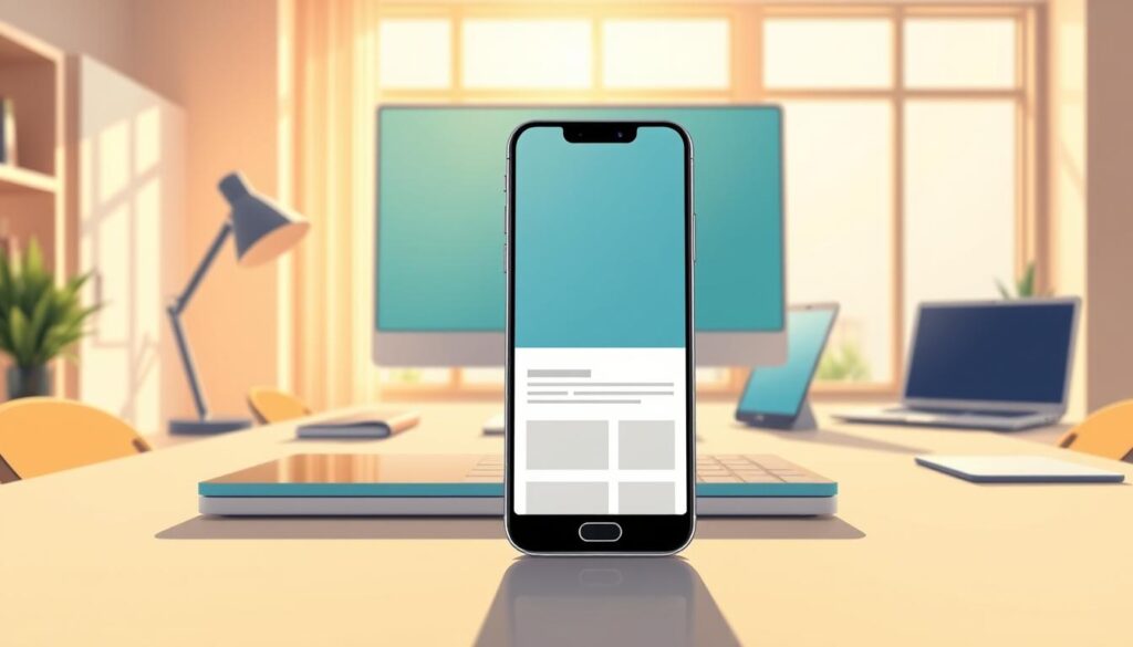 A sun-drenched office workspace, with a modern, minimalist desk setup. In the foreground, a smartphone displays a sleek, responsive web page loading seamlessly. The background features a laptop, tablet, and other digital devices, all showcasing pristine, high-performance interfaces. Warm, diffused lighting filters through floor-to-ceiling windows, creating a serene, productivity-enhancing atmosphere. The overall scene conveys a sense of effortless, lightning-fast page experience - a testament to the power of user-centric design and technical optimization.