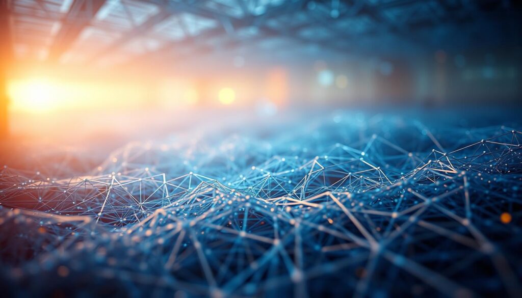 A vibrant and captivating image of "Meta Threads" unfolds before us. In the foreground, a tapestry of interconnected threads in shades of blue and gray forms a mesmerizing pattern, hinting at the intricate digital networks that underpin the metaverse. In the middle ground, subtle holographic projections flicker and dance, showcasing the dynamic, ever-evolving nature of this virtual realm. The background is bathed in a warm, ethereal glow, creating a sense of depth and immersion, as if the viewer is standing at the threshold of a vast, boundless digital universe. The lighting is soft and diffuse, lending an air of tranquility and wonder to the scene. The overall composition is balanced and visually striking, inviting the viewer to delve deeper into the captivating world of Meta Threads.