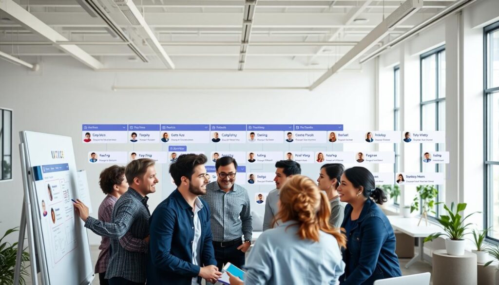 A vibrant, professional Discord business community, with a sleek, modern interface. In the foreground, a diverse group of people collaborating on a shared digital whiteboard, their expressions engaged and focused. In the middle ground, multiple voice and text channels organized by topic, with icons and labels clearly indicating their purpose. The background features a clean, minimalist office setting with large windows, allowing natural light to flood the space and creating a sense of openness and productivity. The overall atmosphere is one of productivity, collaboration, and a thriving business ecosystem, with the Discord platform seamlessly facilitating communication and coordination.