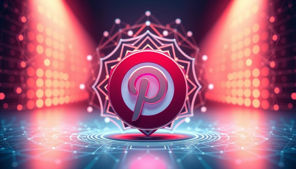 A well-lit, intricate illustration of the "Pinterest Creator Code" concept. The foreground features a stylized, three-dimensional graphic representation of the Pinterest logo, rendered in a modern, minimalist style with clean lines and vivid colors. The middle ground showcases a series of nested, geometric shapes and patterns, representing the underlying structure and logic of the Pinterest platform. In the background, a soft, ethereal glow emanates, creating a sense of depth and emphasizing the technological and innovative nature of the Pinterest Creator Code. The overall composition conveys a sense of balance, order, and the seamless integration of creativity and technology.