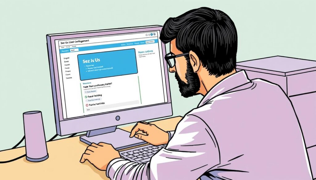 An image of a person setting up Sez Us on their computer
