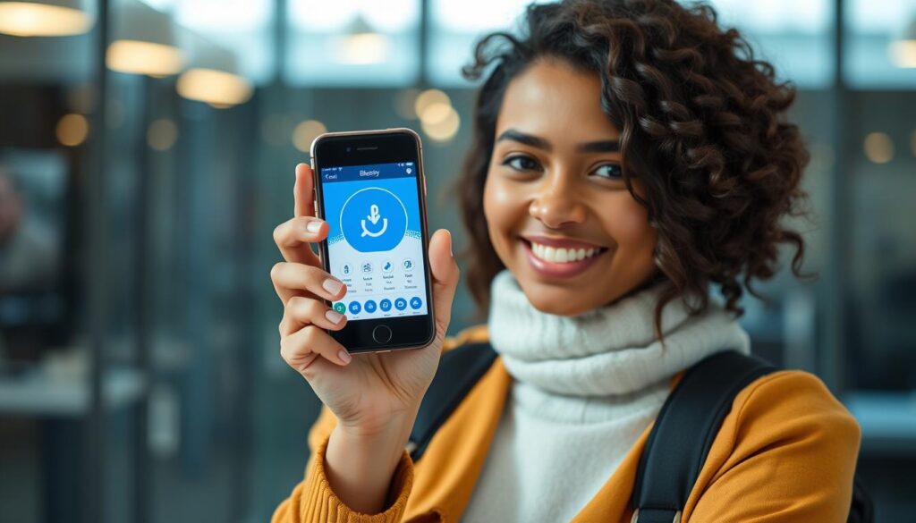 Create an image of a person holding a smartphone with the Bluesky app open on the screen.