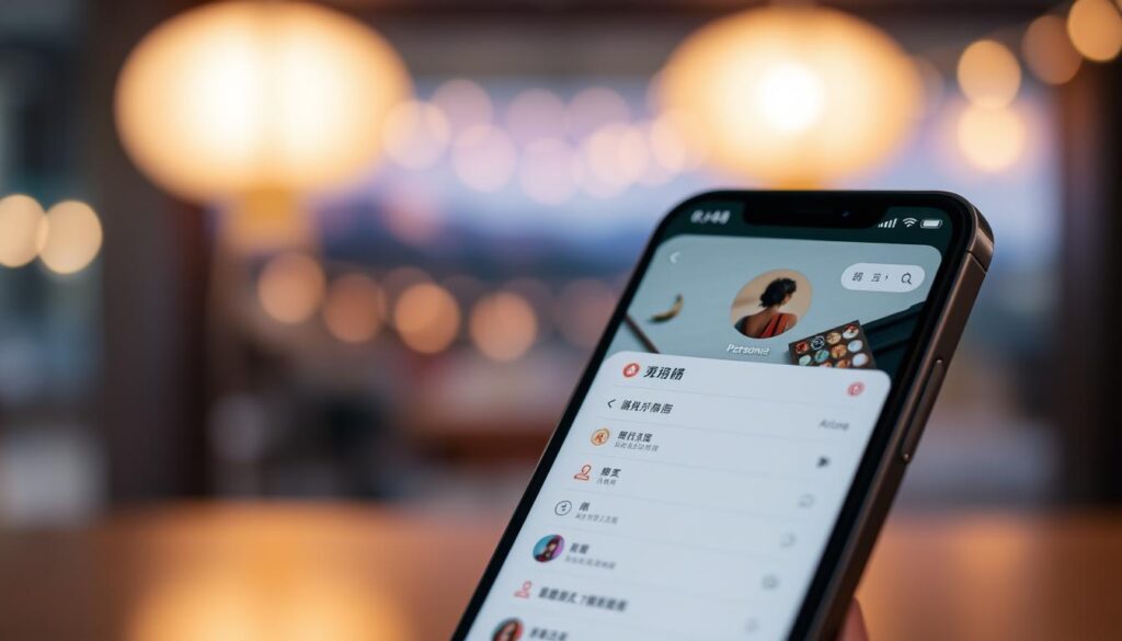 Detailed interface of the Xiaohongshu app, showcasing the navigation menu in the foreground. Elegant and minimalist design with a soft, warm lighting illuminating the screen. The interface should prominently display the key sections and functionality, such as the discovery feed, personal profile, and sharing tools, presented in a clean and intuitive layout. The background should have a blurred, out-of-focus view of the app's homescreen, creating a sense of depth and context. The overall mood should be modern, user-friendly, and visually appealing, reflecting the aesthetic and experience of the Xiaohongshu platform.