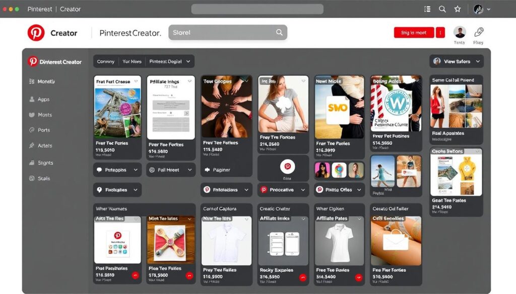 Generate an image of a Pinterest Creator's dashboard with various monetization options displayed.