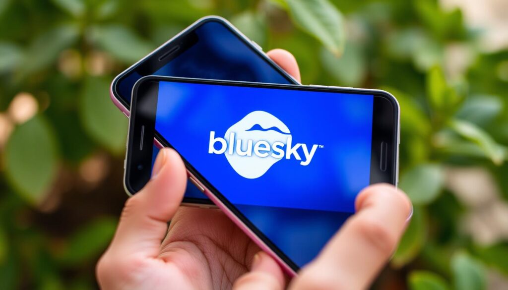 Generate an image of the Bluesky app logo on a mobile screen.