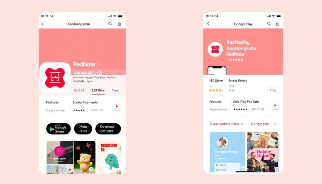 Generate an image of the Xiaohongshu RedNote app download page on the App Store or Google Play Store. Generate an image of the Xiaohongshu RedNote app download page on the App Store or Google Play Store.