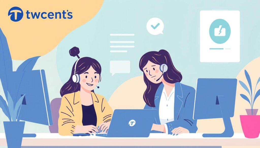 Image of a customer support team assisting a user with their twocents platform queries.