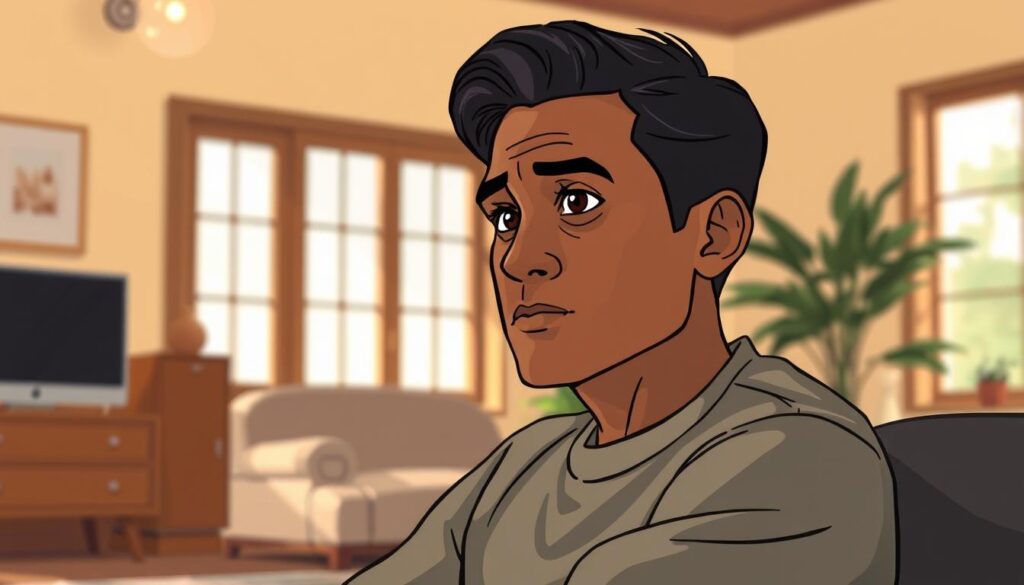 Serene and thoughtful atmosphere, with a person in the foreground seated in a contemplative pose, exuding a sense of dignity and composure. The background is a warm, softly lit interior space, with subtle textures and minimal furnishings to avoid distractions. The lighting is natural, filtered through windows, creating a gentle, flattering glow. The camera angle is slightly elevated, capturing the subject's face in a thoughtful, yet confident expression. The overall composition and mood convey a sense of mindfulness, respect, and care in one's approach to creating content.