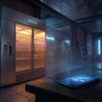 Rocco Super Smart Fridge with reeded glass door and internal lighting in a modern home context.